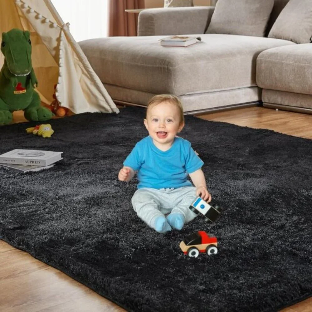 New 5x7 Black Shag Rug, Super Soft Fluffy Anti-Skid High Pile Area Rug for Home